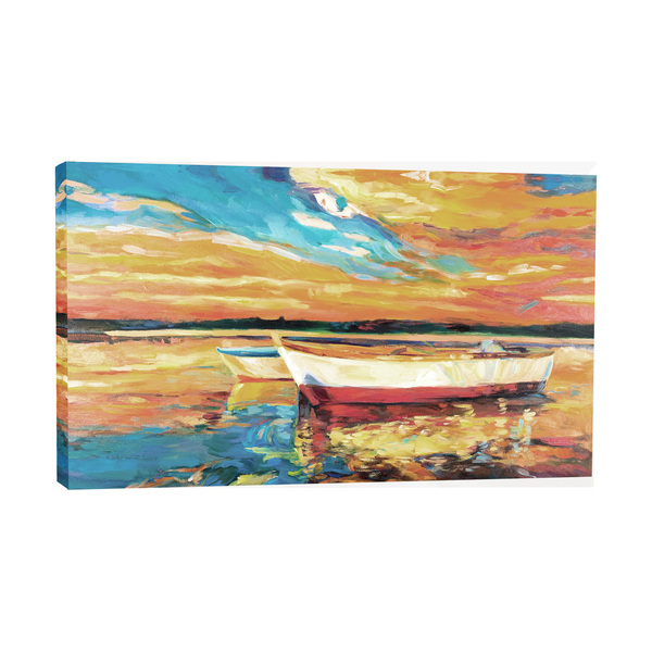 Quadro Decorativo Paisagem Barco Vermelho 55x100