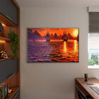 Quadro Decorativo Paisagem Barcos À Deriva Com Moldura E Vidr