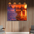 Quadro Decorativo Paisagem Barcos À Deriva Com Moldura E Vidr