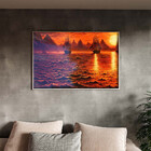 Quadro Decorativo Paisagem Barcos À Deriva Com Moldura E Vidr