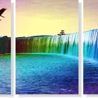 Quadro Decorativo Paisagem Cachoeira Colorida 3 Peças