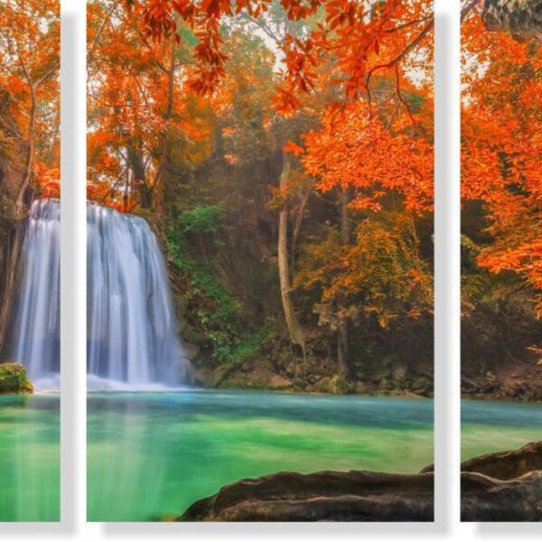 Quadro Decorativo Paisagem Cachoeira Com Arvore 3 Peças