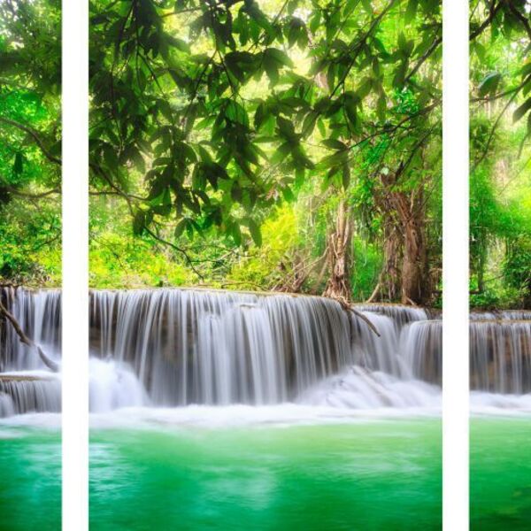 Quadro Decorativo Paisagem Cachoeira Com Rio 3 Peças M5