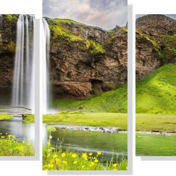 Quadro Decorativo Paisagem Cachoeira Com Rio 5 Peças M3
