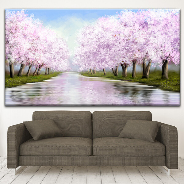 Quadro Decorativo Paisagem Caminho Entre Cerejeiras - 120x80