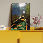 Quadro Decorativo Paisagem Canoa Em Riacho Verde Com Moldura