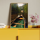 Quadro Decorativo Paisagem Canoa Em Riacho Verde Com Moldura