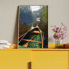 Quadro Decorativo Paisagem Canoa Em Riacho Verde Com Moldura