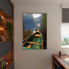 Quadro Decorativo Paisagem Canoa Em Riacho Verde Com Moldura