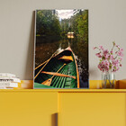 Quadro Decorativo Paisagem Canoa Em Riacho Verde Com Moldura