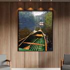 Quadro Decorativo Paisagem Canoa Em Riacho Verde Com Moldura