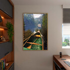 Quadro Decorativo Paisagem Canoa Em Riacho Verde Com Moldura