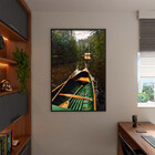 Quadro Decorativo Paisagem Canoa Em Riacho Verde Com Moldura