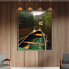 Quadro Decorativo Paisagem Canoa Em Riacho Verde Com Moldura
