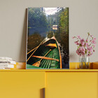 Quadro Decorativo Paisagem Canoa Em Riacho Verde Com Moldura