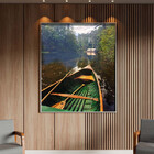 Quadro Decorativo Paisagem Canoa Em Riacho Verde Com Moldura