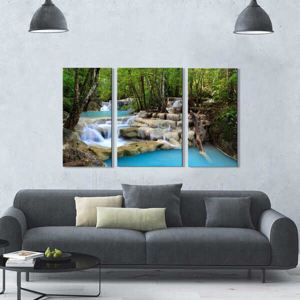 Quadro Decorativo Paisagem Cascata Na Floresta 3 Peças M2