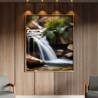 Quadro Decorativo Paisagem Cascating Com Moldura Dourada - 20