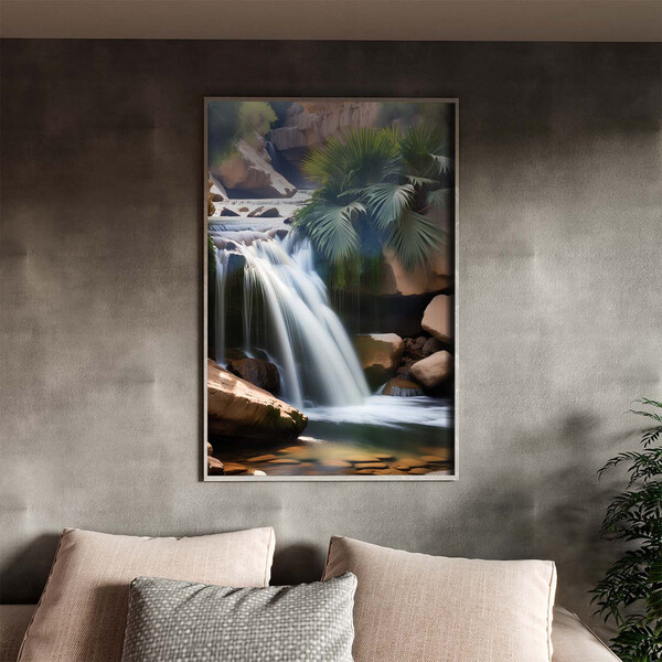 Quadro Decorativo Paisagem Cascating Com Moldura E Vidro Prat