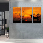 Quadro Decorativo Paisagem Cervo Por Do Sol 3 Peças
