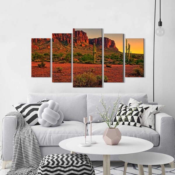 Quadro Decorativo Paisagem Deserto Por Do Sol 5 Peças
