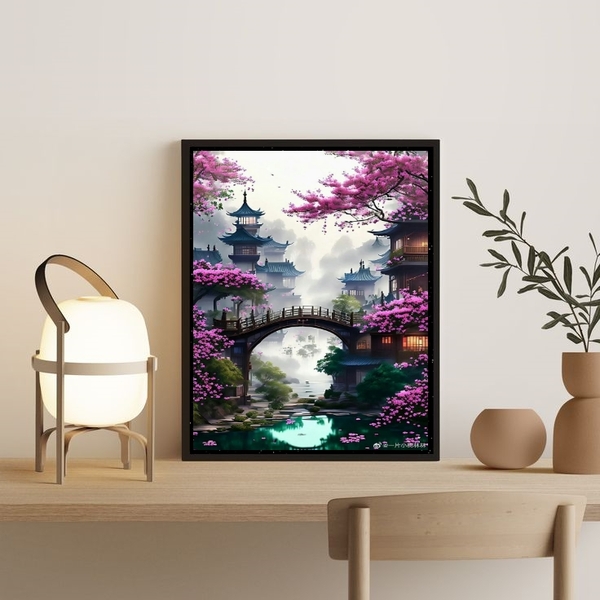 Quadro Decorativo Paisagem Do Japão 33x24cm Moldura:madeira P