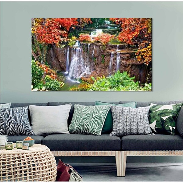 Quadro Decorativo Paisagem Floresta Com Cachoeira 1 Peça