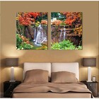 Quadro Decorativo Paisagem Floresta Com Cachoeira 2 Peças