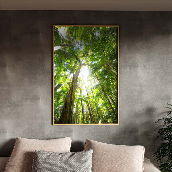 Quadro Decorativo Paisagem Floresta Tropical Com Moldura Dour