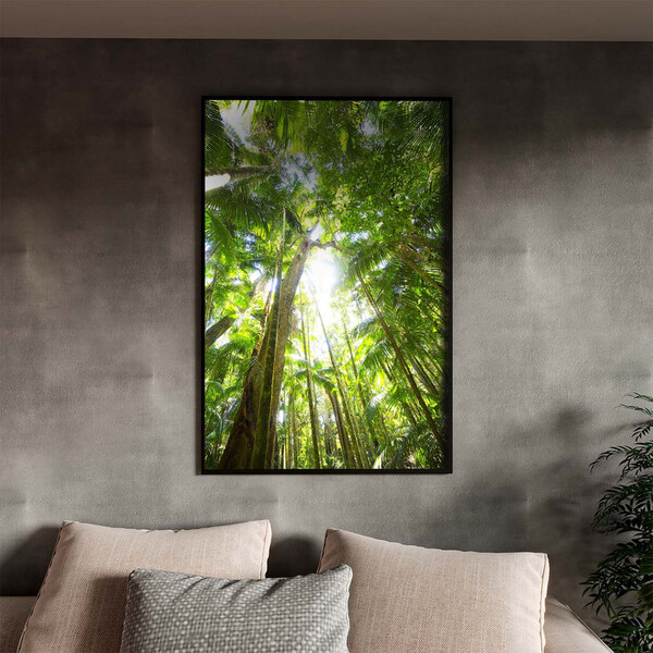 Quadro Decorativo Paisagem Floresta Tropical Com Moldura Pret