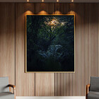 Quadro Decorativo Paisagem Folhagem Sol Com Moldura Dourada -