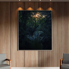 Quadro Decorativo Paisagem Folhagem Sol Com Moldura Prata - 1