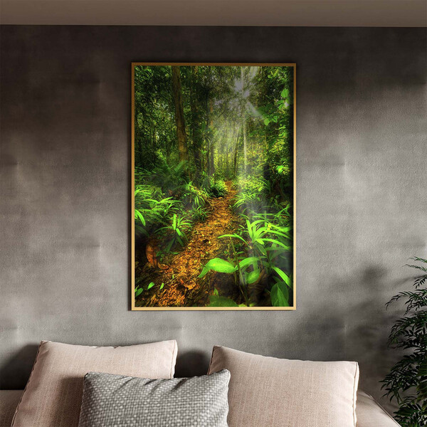 Quadro Decorativo Paisagem Forest Trail Com Moldura Dourada -