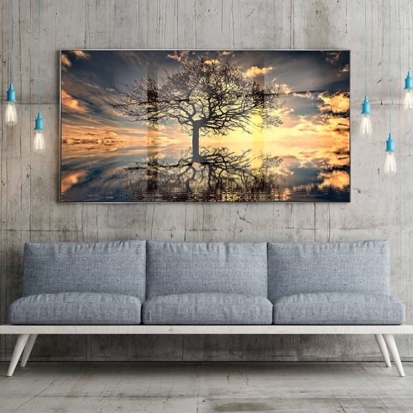 Quadro Decorativo Paisagem Grande Árvore Da Vida Com Moldura