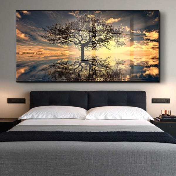 Quadro Decorativo Paisagem Grande Árvore Da Vida Com Moldura