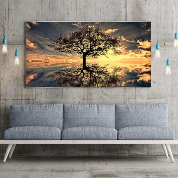Quadro Decorativo Paisagem Grande Árvore Da Vida Com Moldura