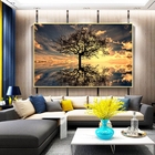 Quadro Decorativo Paisagem Grande Árvore Da Vida Com Moldura