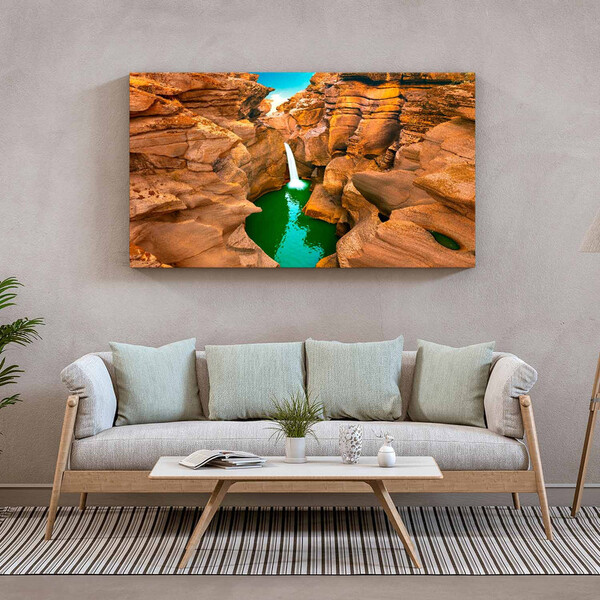 Quadro Decorativo Paisagem Lago Cascata De Agua - 150x80 Cm