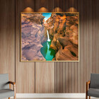 Quadro Decorativo Paisagem Lago Cascata De Agua Com Moldura E
