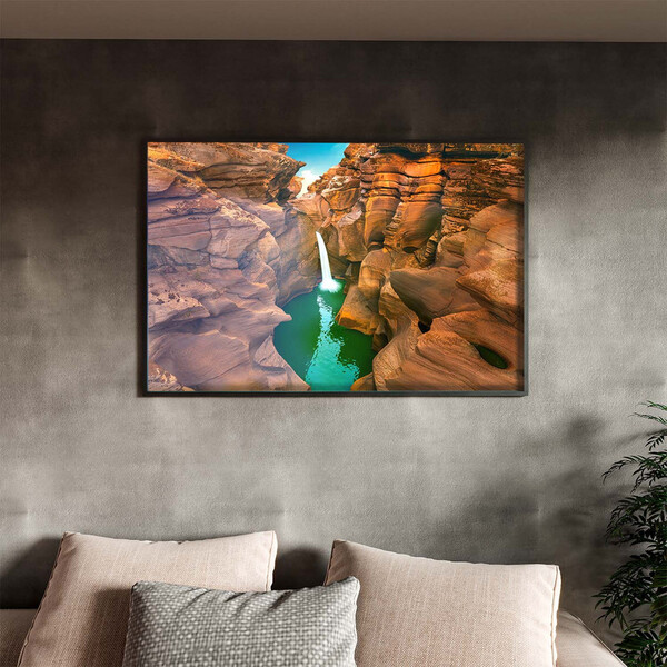 Quadro Decorativo Paisagem Lago Cascata De Agua Com Moldura E