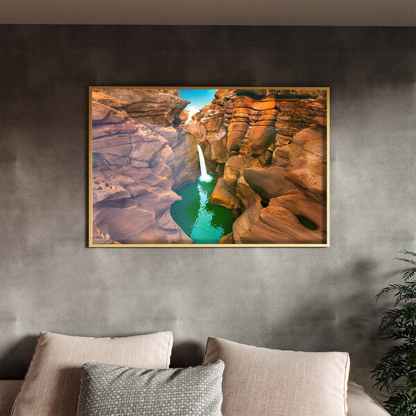 Quadro Decorativo Paisagem Lago Cascata De Agua Com Moldura E