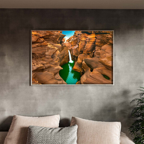 Quadro Decorativo Paisagem Lago Cascata De Agua Com Moldura P
