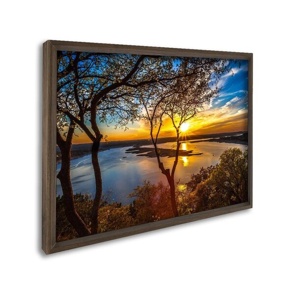 Quadro Decorativo Paisagem Lago Com Árvores E Pôr Do Sol Com