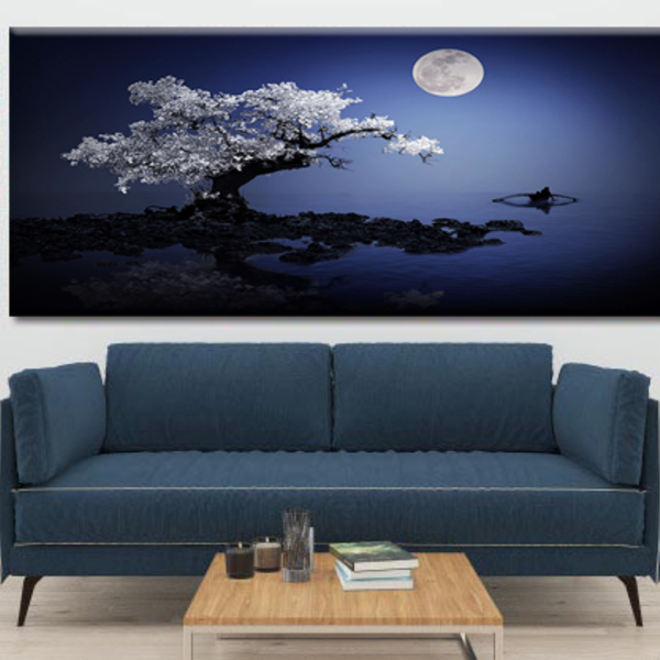 Quadro Decorativo Paisagem Lago Sob A Lua - 120x80 Cm