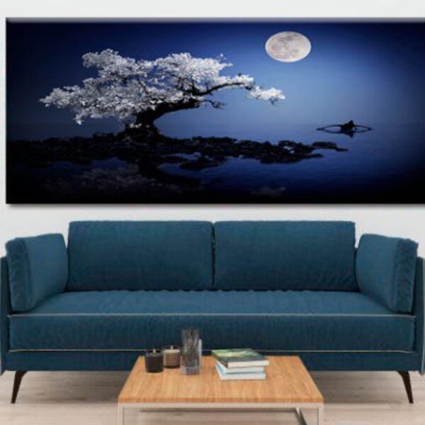 Quadro Decorativo Paisagem Lago Sob A Lua - 150x80 Cm