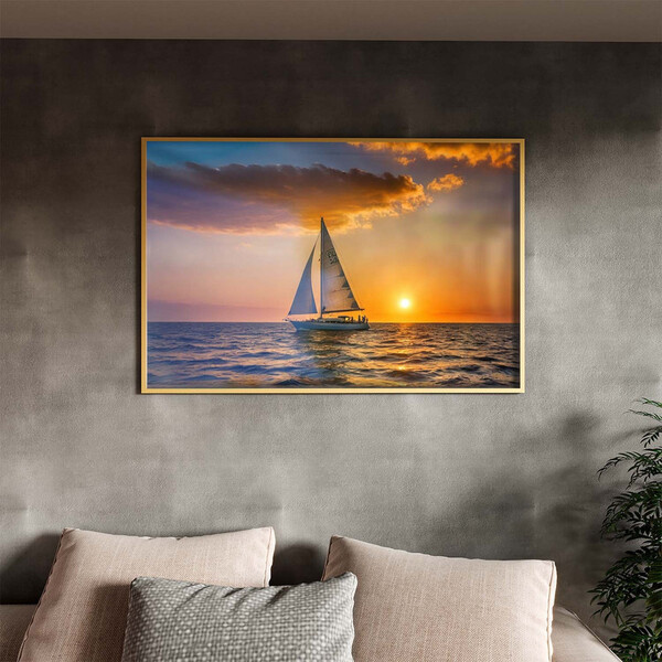 Quadro Decorativo Paisagem Mar Aberto Com Moldura E Vidro Dou