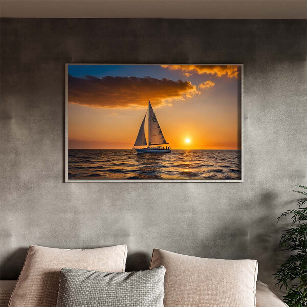 Quadro Decorativo Paisagem Mar Aberto Com Moldura Prata - 200
