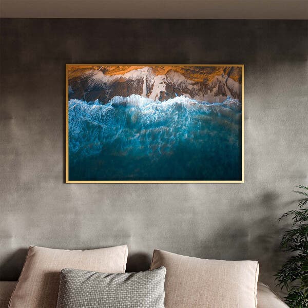 Quadro Decorativo Paisagem Mar E Pedras Com Moldura Dourada - 180x120 ...