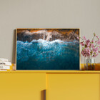 Quadro Decorativo Paisagem Mar E Pedras Com Moldura Dourada -