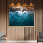 Quadro Decorativo Paisagem Mar E Pedras Com Moldura Dourada -